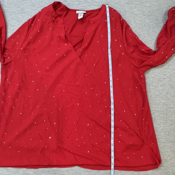 Catherines Womens Red Silver Studs 2 Pcs Top Peep Sleeves Inner Tank Size 18/20W - Picture 12 of 16